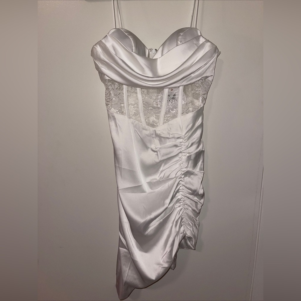 White Silk Selfie Leslie Lace Corset Dress